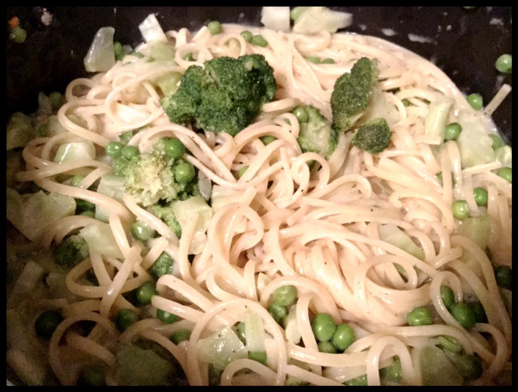 Rezept One Pot Spaghetti Broccoli & Erbsen glutenfrei