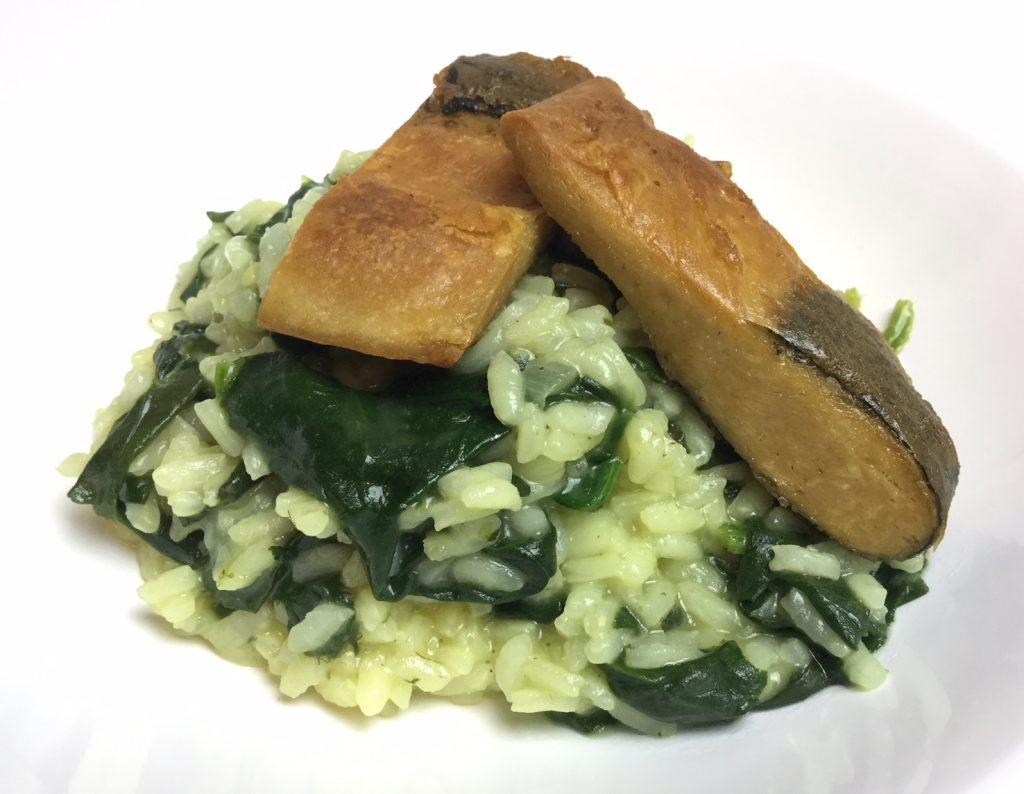 Spinat-Risotto mit Veggie Fischfilet