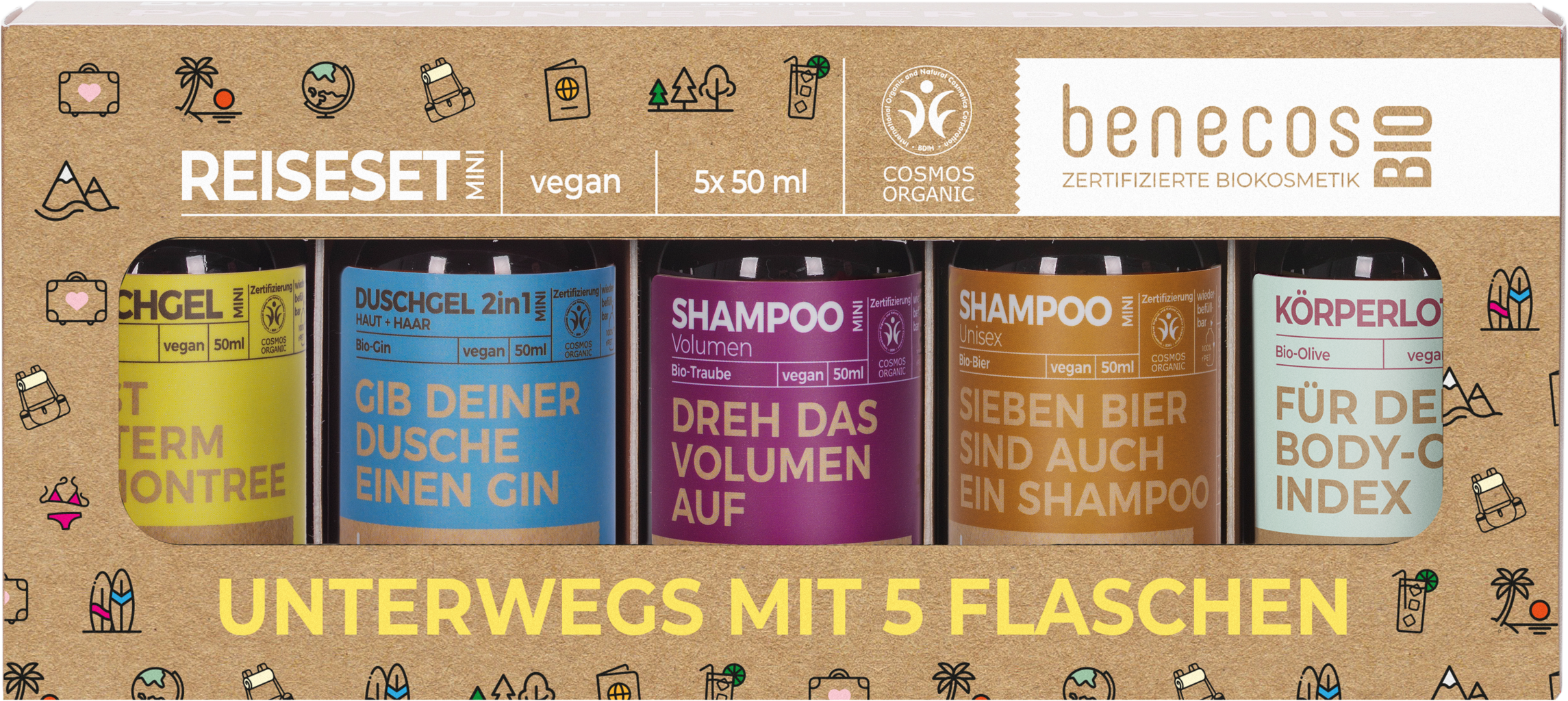 Benecos Reiseset Unterwegs mit 5 Flaschen 5x50ml