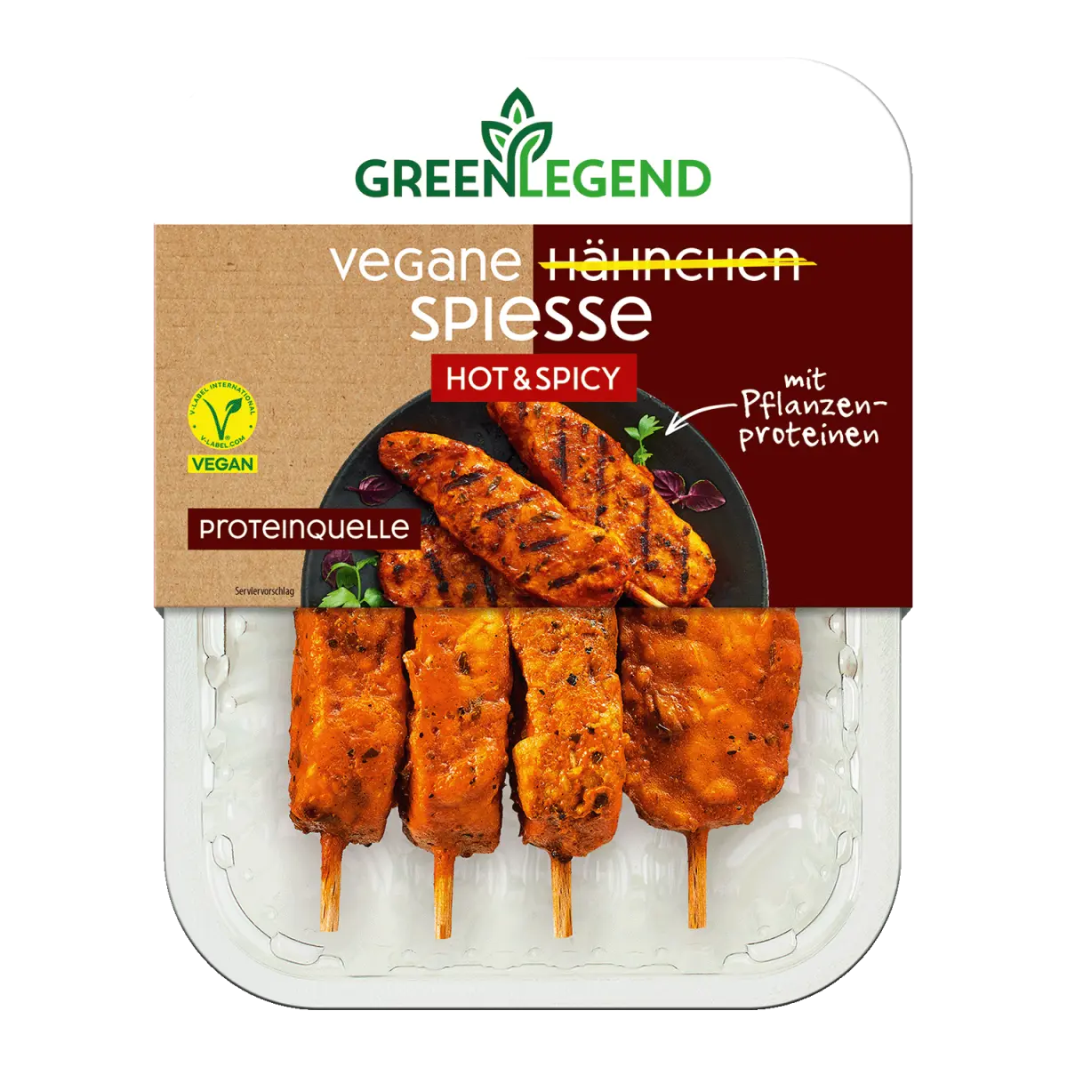 Green Legend Vegane Spiesse Hähnchen-Alternative Sweet BBQ 160g
